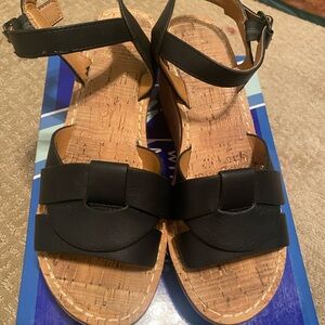 White Mountain Black Sandals with Cork Sole